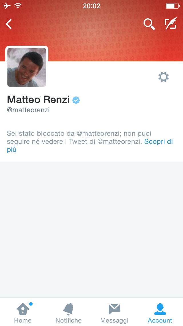 @matteorenzi mi ha bloccato su Twitter. 