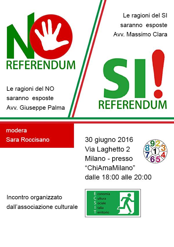 Milano, giovedì 30 giugno. L’avvocato Giuseppe PALMA espone le ragioni del NO al referendum costituzionale