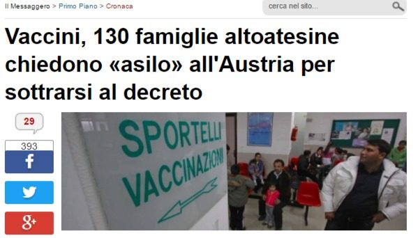 La ministro Lorenzin fa fuggire i tedeschi dall’Alto Adige: con l’immane obbligo vaccinale crea una nuova classe di emigranti, gli anti vaccini! Quanti voti perderà il PD?