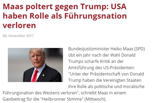 Berlino continua ad insultare Trump, “con lui gli USA hanno perso il ruolo di leader mondiale”. Per forza, sono i tedeschi a volersi sostituire a Washington in EU