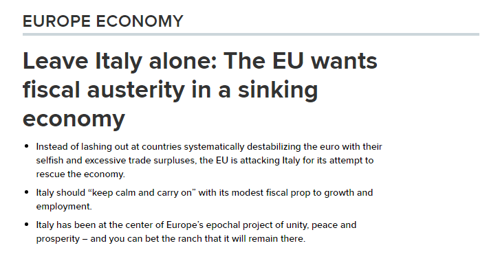 CNBC: LASCIATE STARE L’ITALIA! La UE vuole l’austerità in un’economia in decrescita