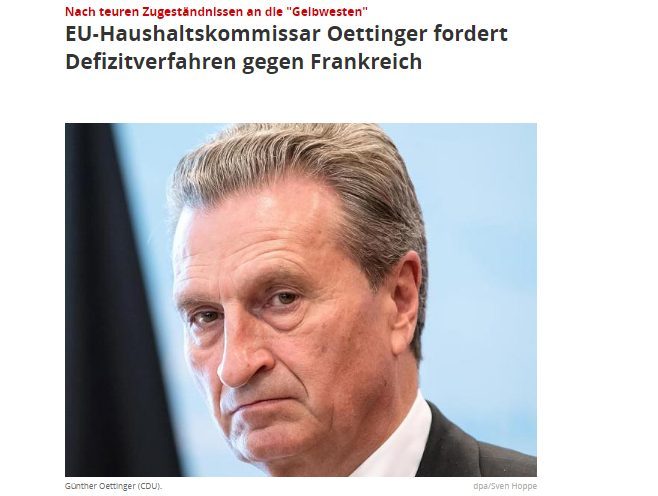 Oettinger chiede la procedura contro la Francia (mentre Moscovici ha già la cadrega pronta a 14500 euro al mese).