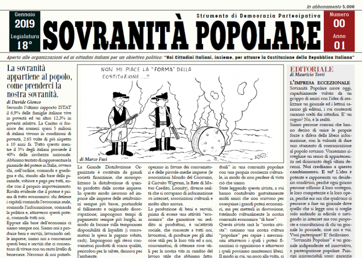 Nasce il nuovo giornale SOVRANITA’ POPOLARE