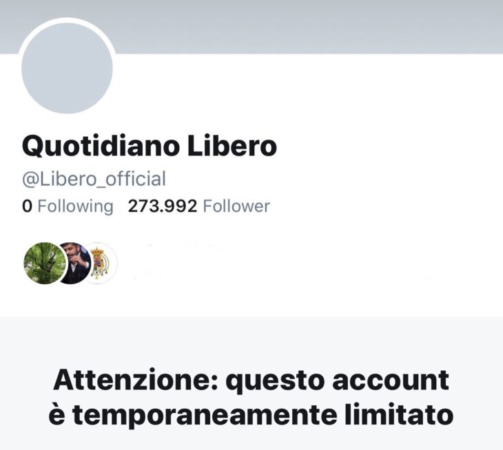 TWITTER LIMITA L’ACCOUNT DI LIBERO QUOTIDIANO. Un pessimo affare per Twitter.