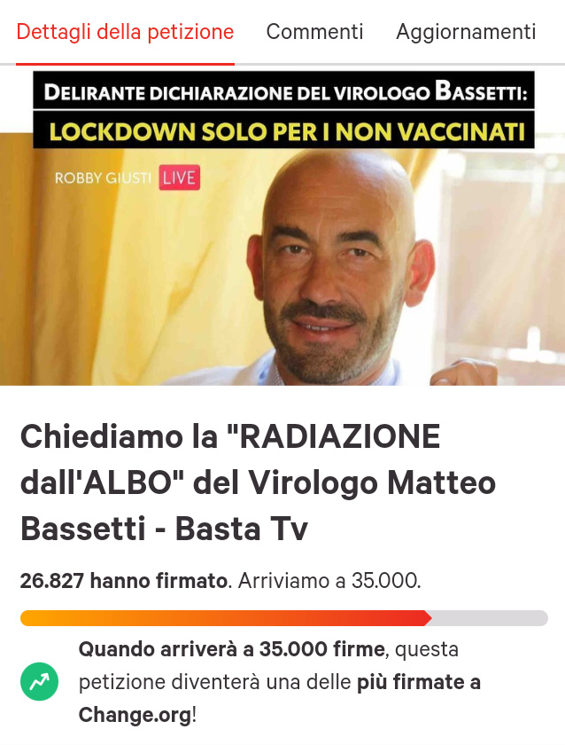 Raccolta firme per radiare Matteo Bassetti dall’ordine dei medici