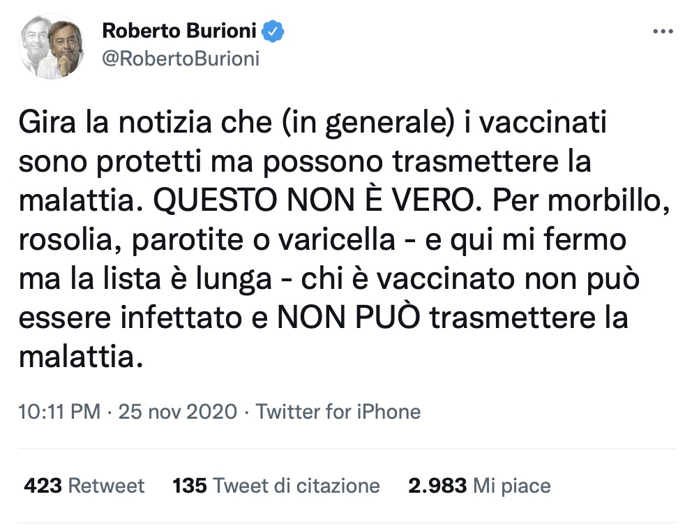 covidology, Burioni, i vaccinati non contagiano