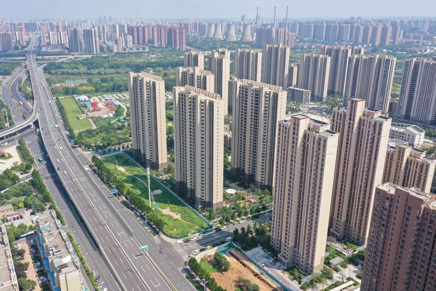 This aerial photo taken on August 14, 2023 shows buildings of China's developer Country Garden Holdings in Zhengzhou