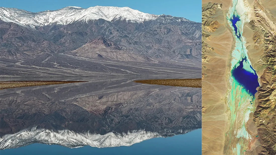 Un lago effimero nel bacino Badwater della Death Valley