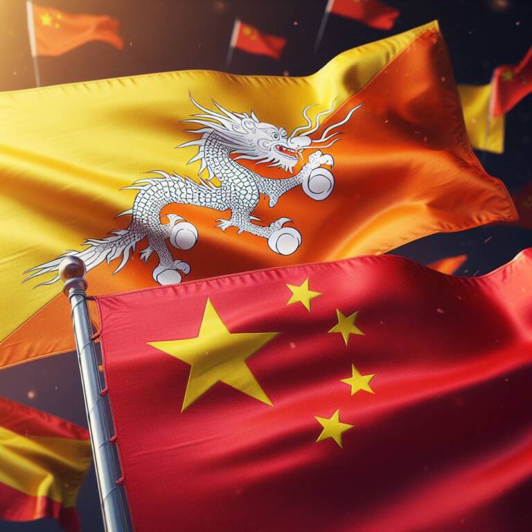 Flags of Bhutan and China