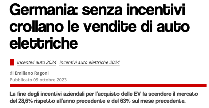 Green economy - Automobile senza incentivi auto elettriche Germania in crisi