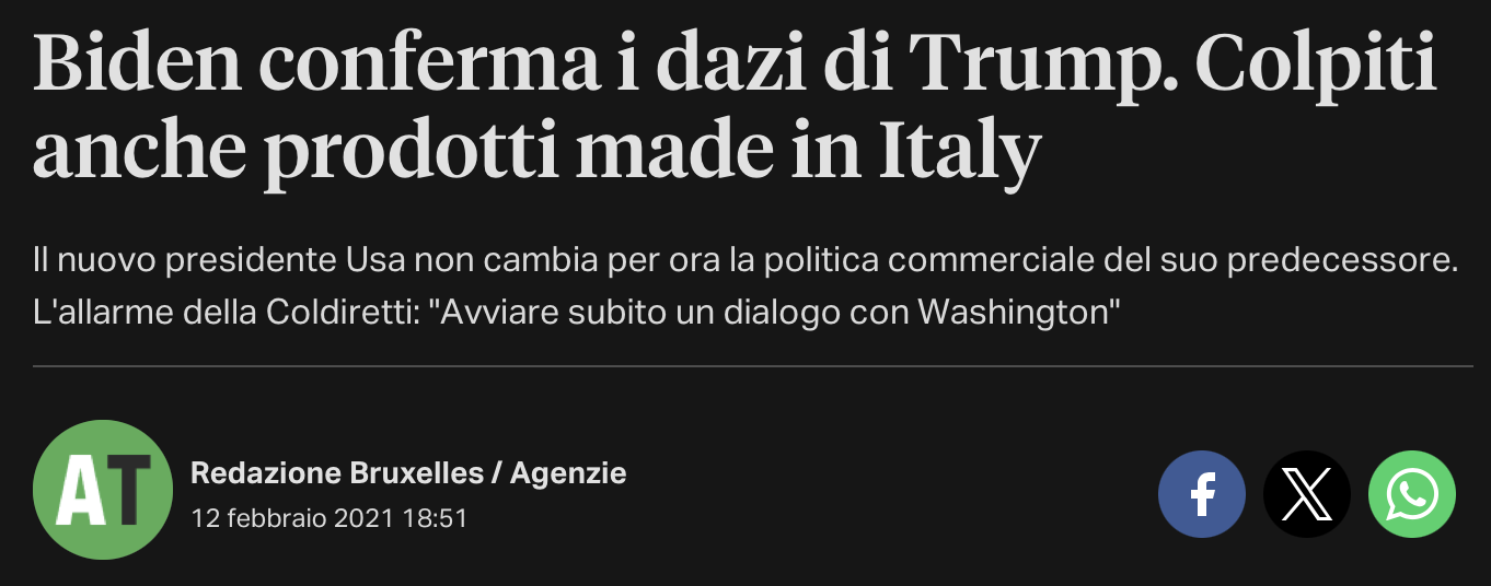 Biden conferma i dazi di Trump