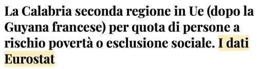 Calabria regione europea più povera