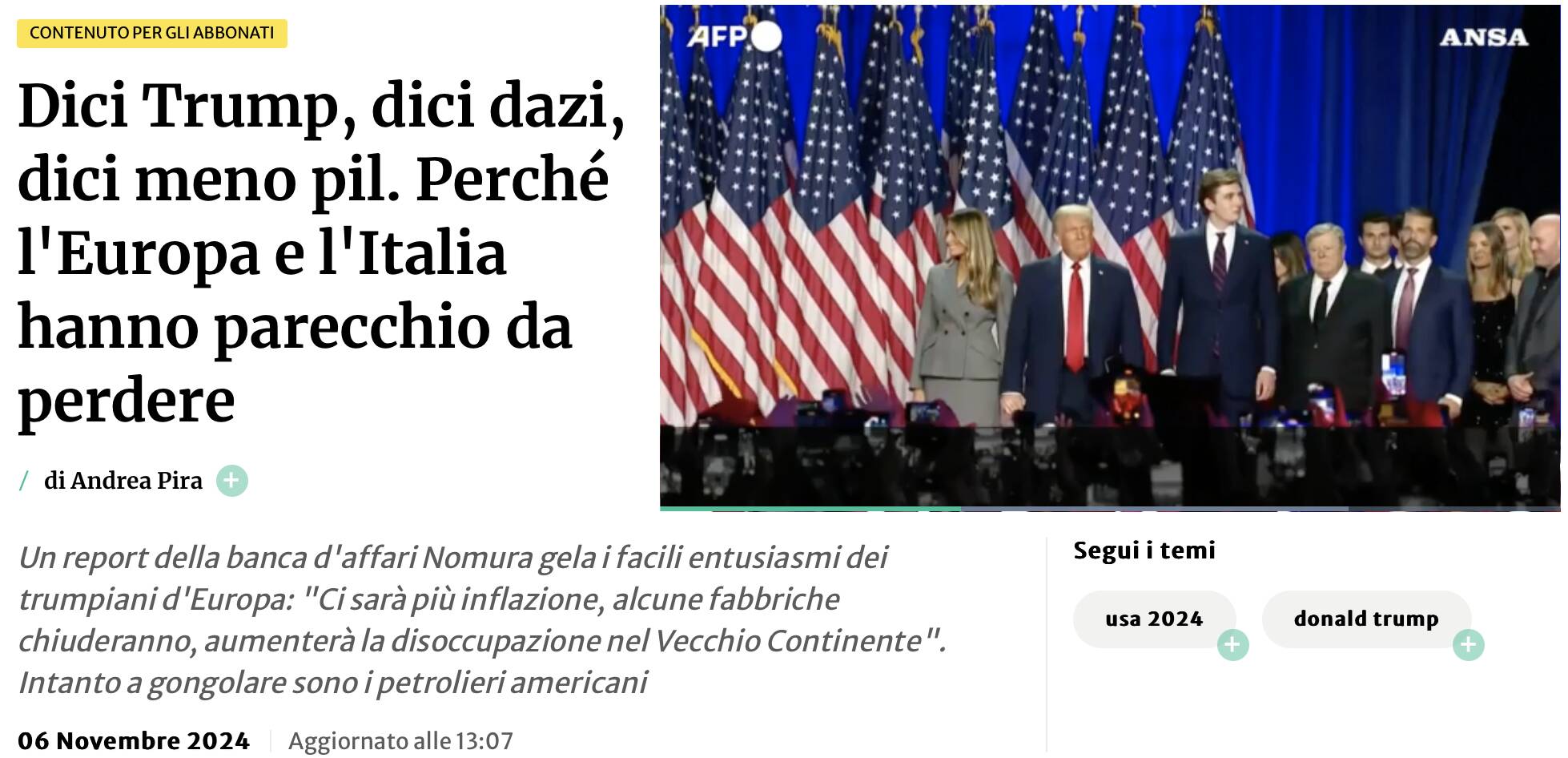 Allarme dazi dopo la rielezione di Trump