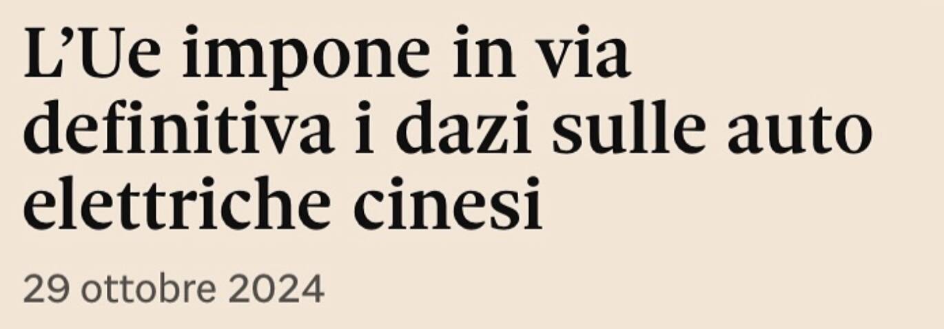 Dazi europei sulle auto elettriche cinesi.