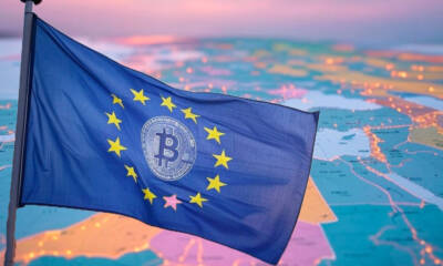 Bandiera Europea con simbolo del Bitcoin