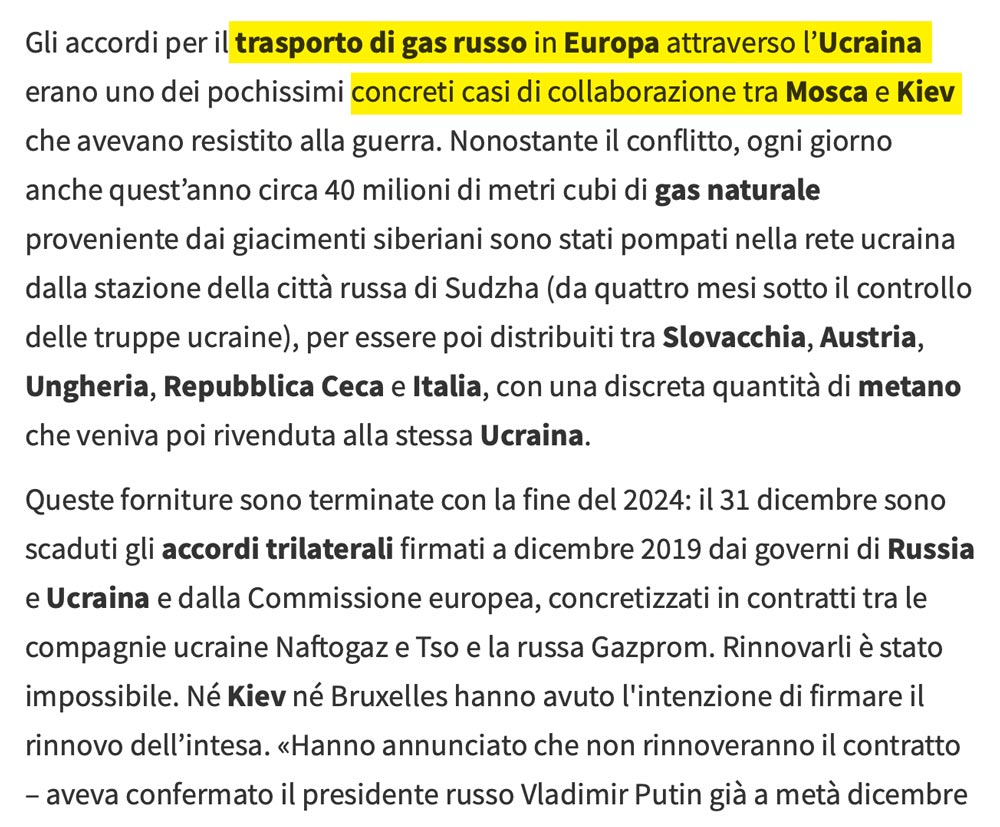 Fine contratti per il gas tra Russia e Ucraina