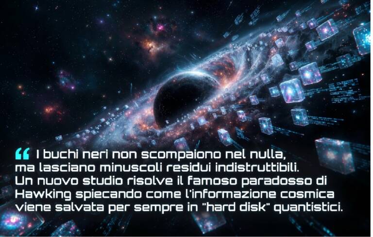 Come muore un buco nero e cosa ne rimane: l’hard disk cosmico a 7 dimensioni
