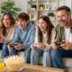 Famiglia che gioca con videogioco