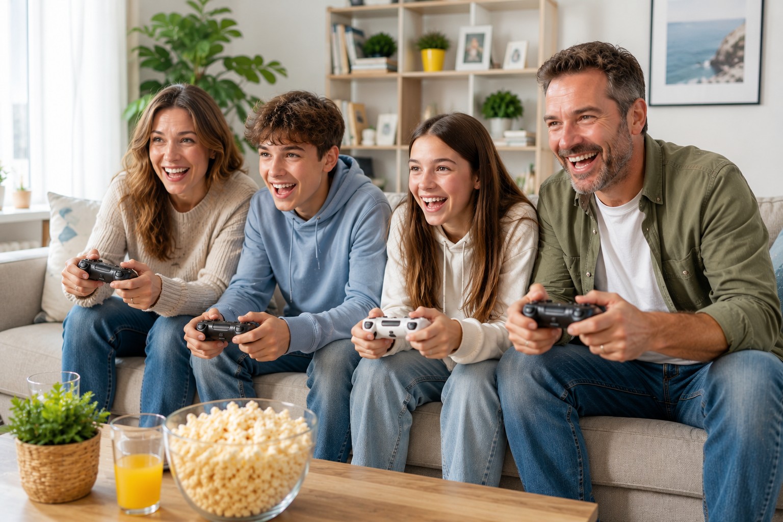 Famiglia che gioca con videogioco