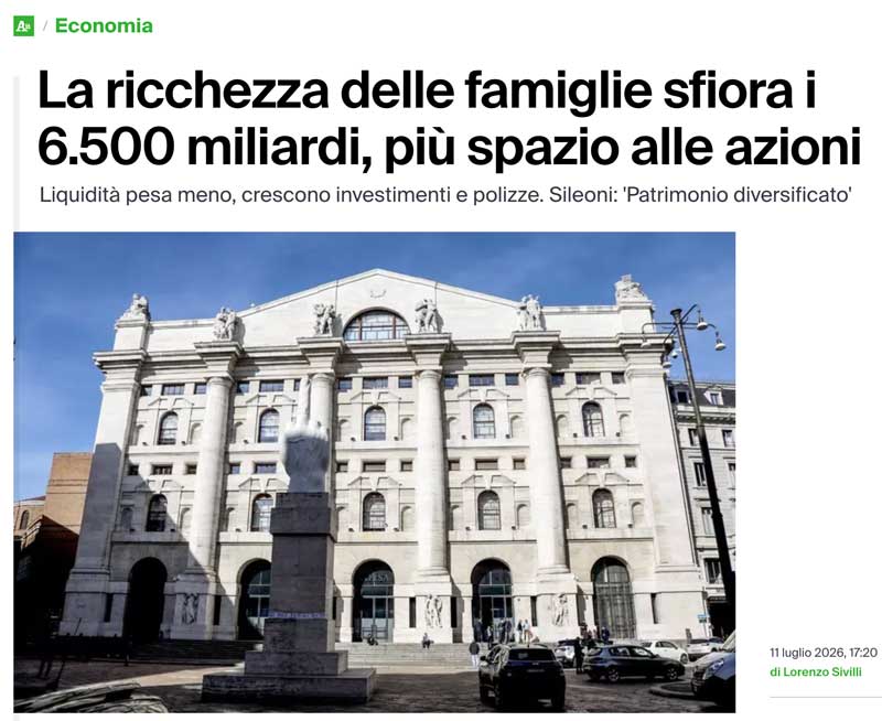 i risparmi delle famiglie italiane aumentano nel 2026