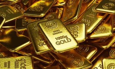 stack of shiny gold bars, precious metal as an investment concept, 3d illustration