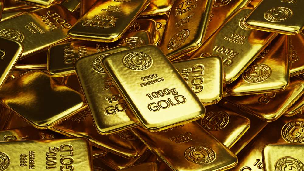 stack of shiny gold bars, precious metal as an investment concept, 3d illustration